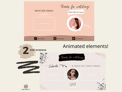 YouTube Banners, Thumbnails, End Screens Branding Kit - Rose Gold Paint Splash - Customizable