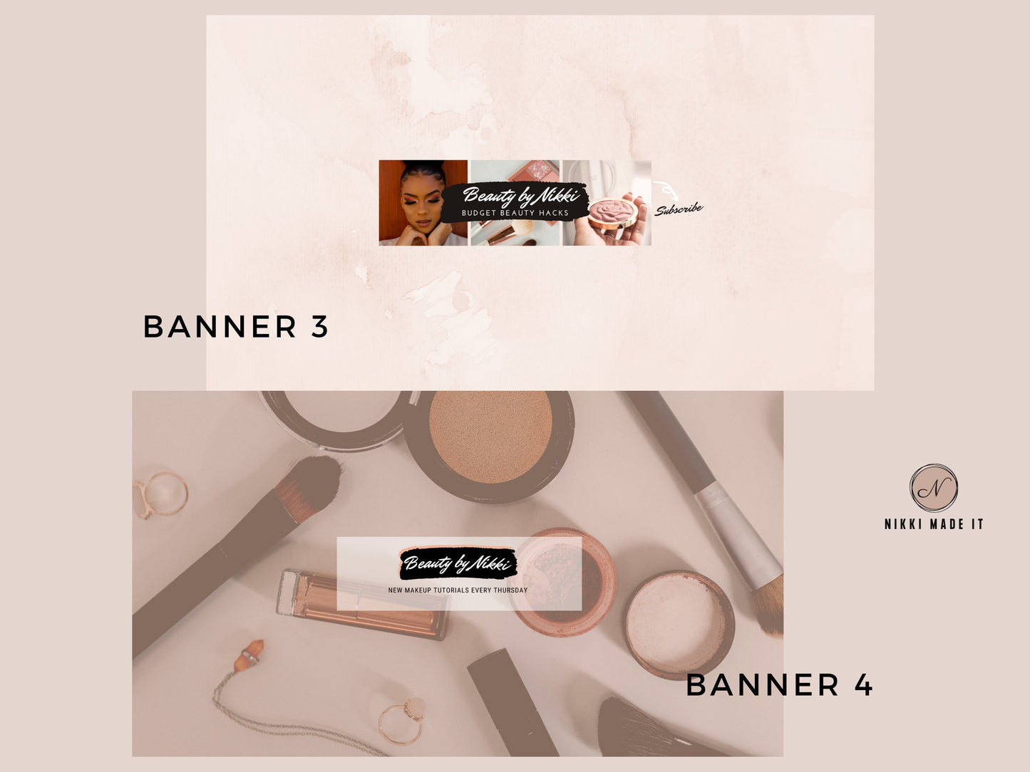 YouTube Banners, Thumbnails, End Screens Branding Kit - Rose Gold Paint Splash - Customizable
